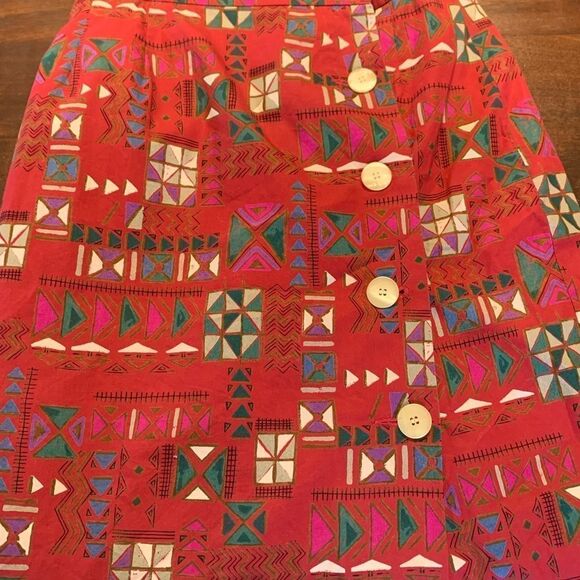 Vintage Red Geometric Shapes Skirt Mother of Pearl Buttons Sz 4 - Picture 10 of 10